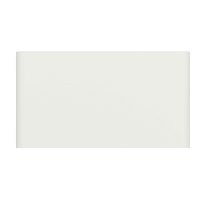 Witte monitor standaard van aluminium in matte afwerking, met opbergruimte, van boven gezien op witte achtergrond